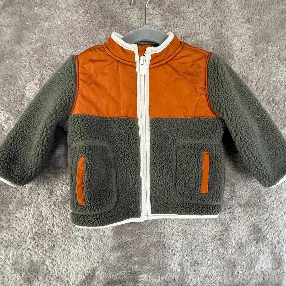 Old Navy Baby Cozy Sherpa Hybrid Zip Fleece Jacket Boys 12-18 Months Green